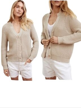 KILTE Chunky Knit Cardigan The Tracy In Oat Women's Size 2 Medium Old Money